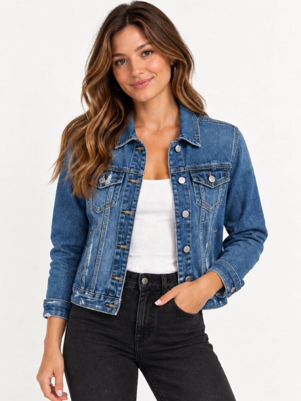 Hollister Medium Wash Distressed Denim Jean Jacket Women’s M